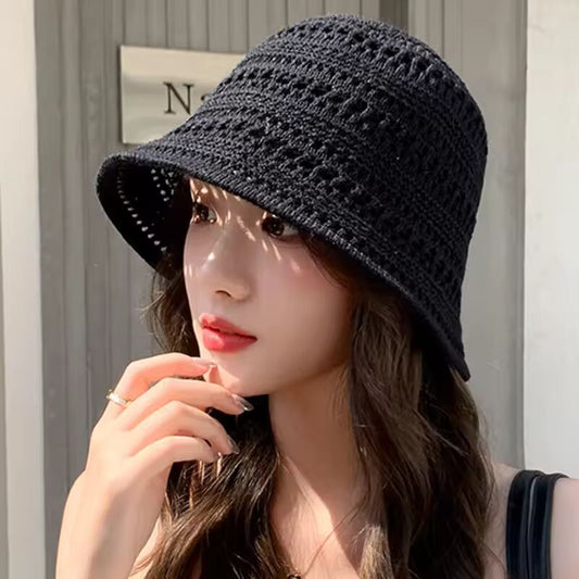 2025 Summer New Hollow Knitted Sun Protection and Sunshade Hat for Women's Leisure Versatile Small Fresh Fashion Pot Hat korean